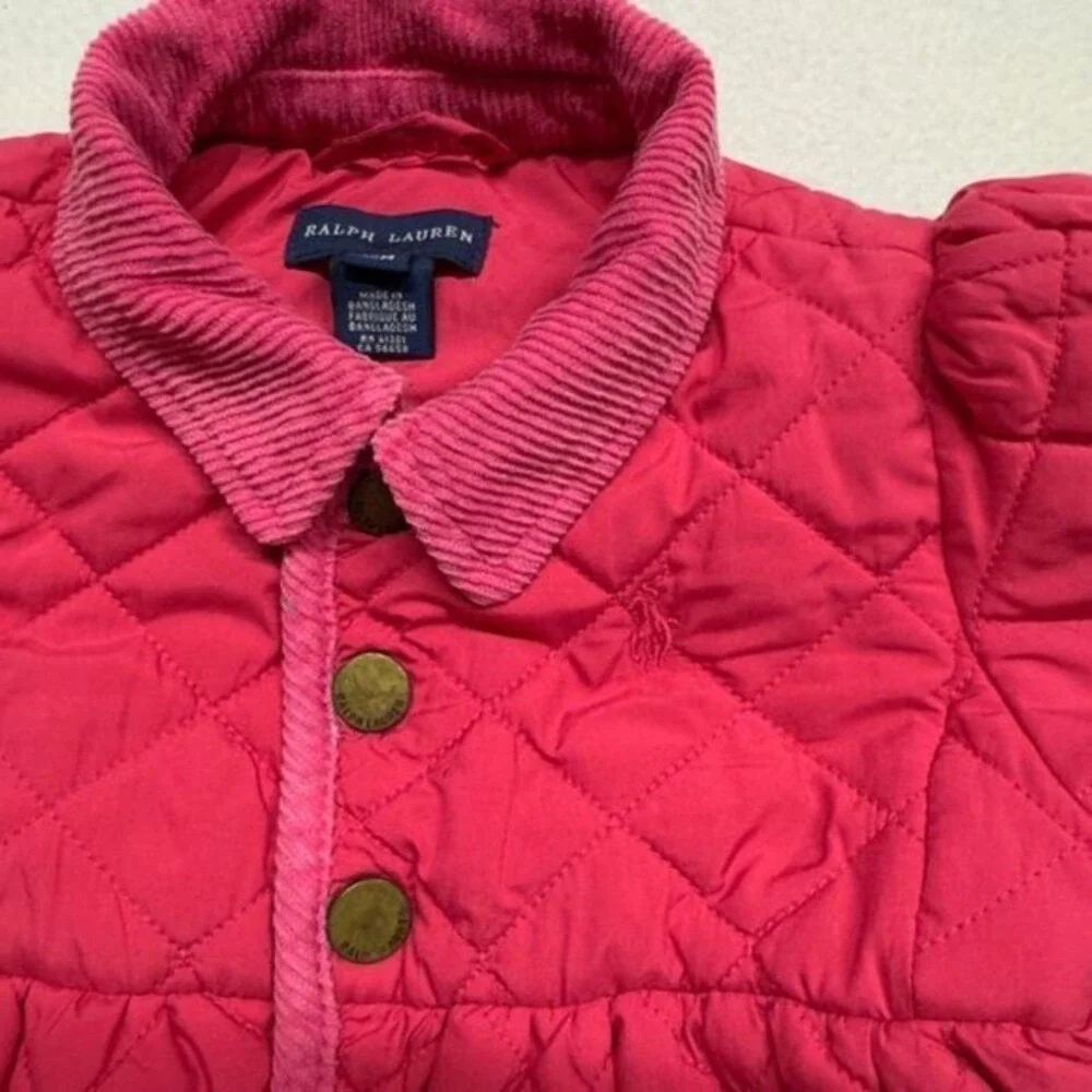 Ralph Lauren Kids Pink Quilted Barn Jacket‎ Corduroy Trim 18M